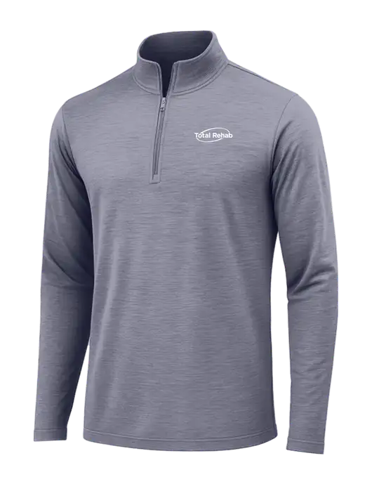 True Navy Heather Posicharge Tri-Blend Wicking 1/4 Zip Pullover w/Total Rehab Logo