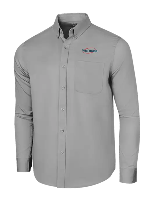 Long Sleeve Light Grey Superpro React Twill Shirt w/Total Rehab Logo