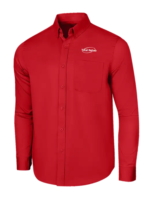 Long Sleeve Red Superpro React Twill Shirt w/Total Rehab Logo