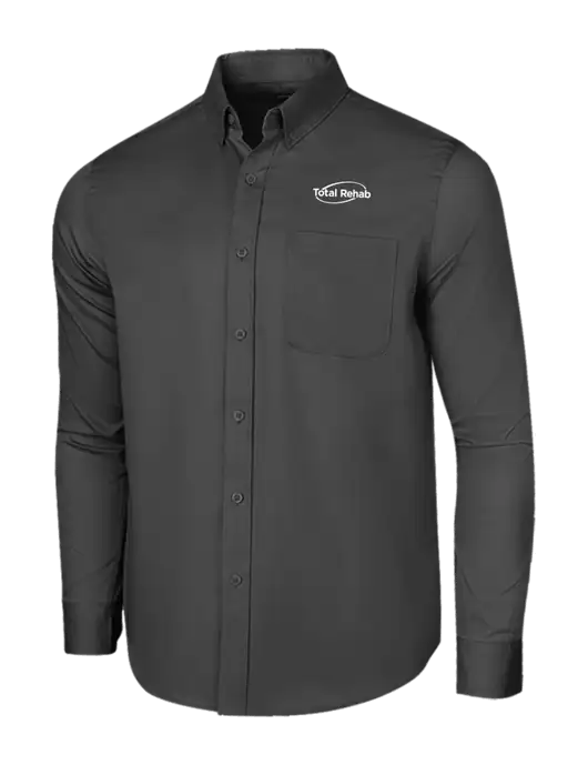 Long Sleeve Dark Grey Superpro React Twill Shirt w/Total Rehab Logo