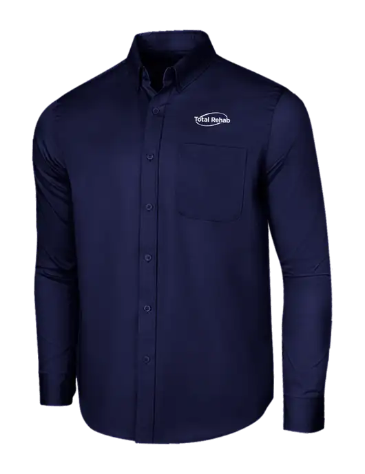 Long Sleeve Navy Superpro React Twill Shirt w/Total Rehab Logo