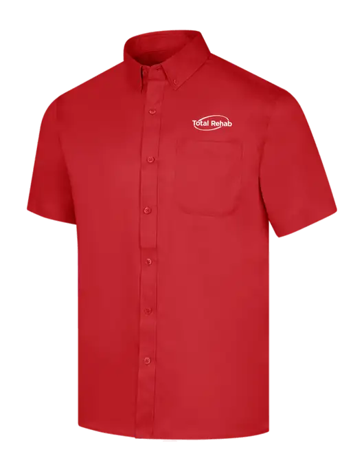 Short Sleeve Red Superpro React Twill Shirt w/Total Rehab Logo