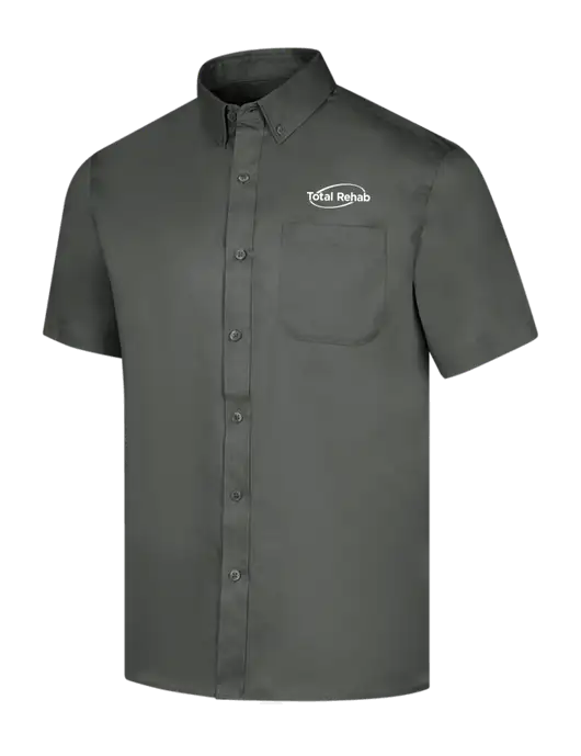 Short Sleeve Dark Grey Superpro React Twill Shirt w/Total Rehab Logo