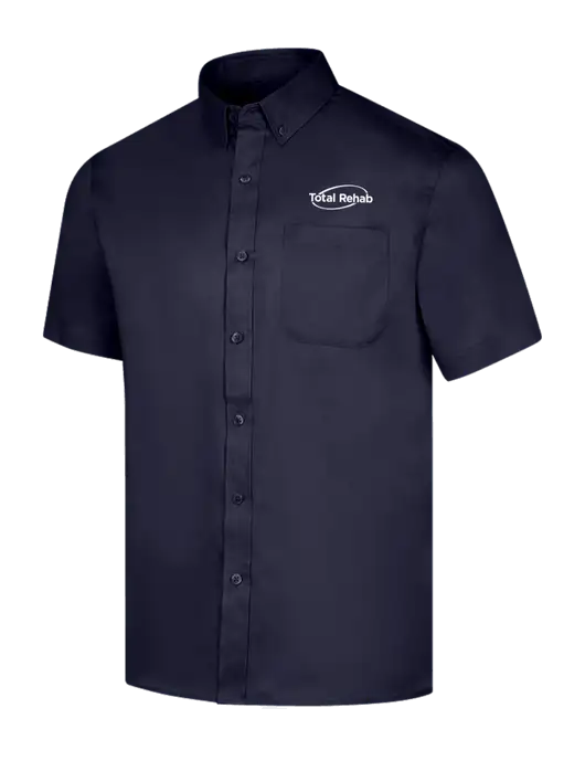 Short Sleeve Navy Superpro React Twill Shirt w/Total Rehab Logo
