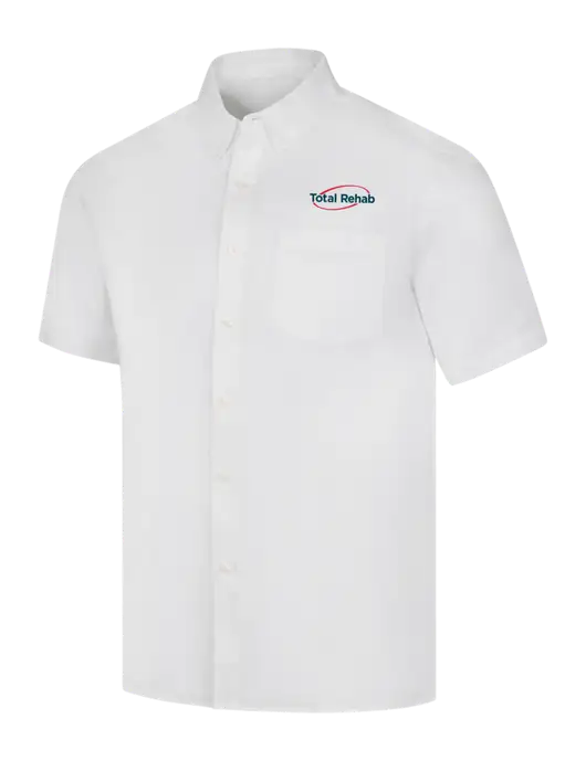 Short Sleeve White Superpro React Twill Shirt w/Total Rehab Logo