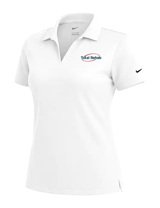 NIKE White Womens Dri-Fit Micro Pique Polo w/Total Rehab Logo