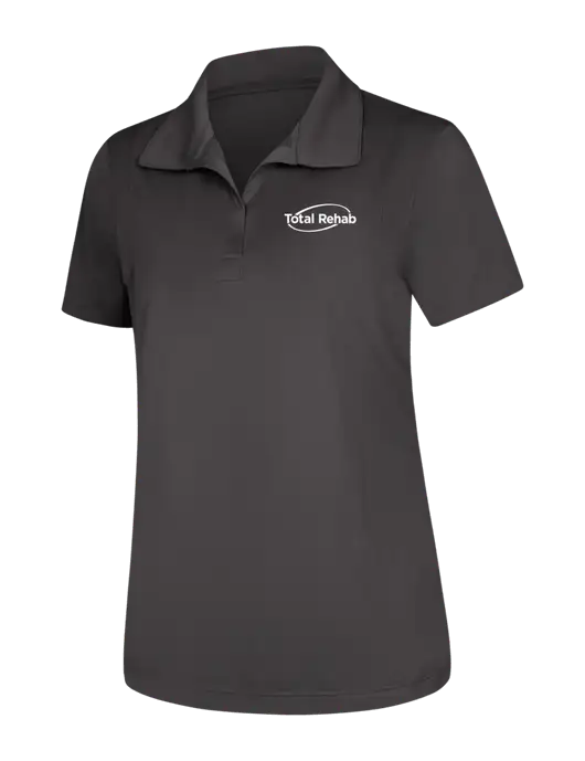 Womens Dark Grey Micropique Sport-Wick Polo w/Total Rehab Logo