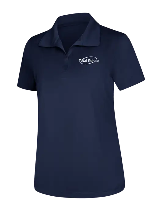 Womens Navy Micropique Sport-Wick Polo w/Total Rehab Logo