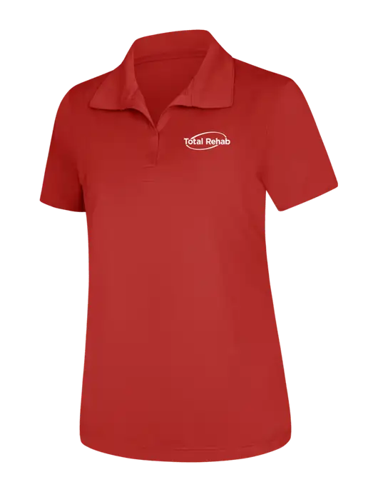 Womens Red Micropique Sport-Wick Polo w/Total Rehab Logo