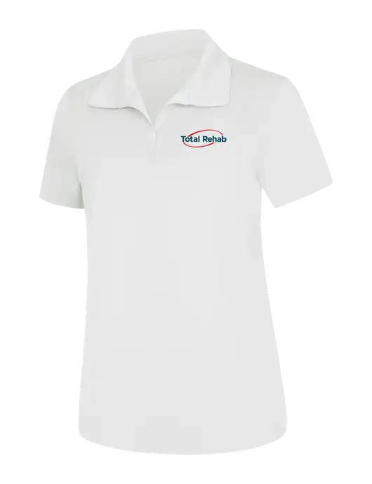 Womens White Micropique Sport-Wick Polo w/Total Rehab Logo