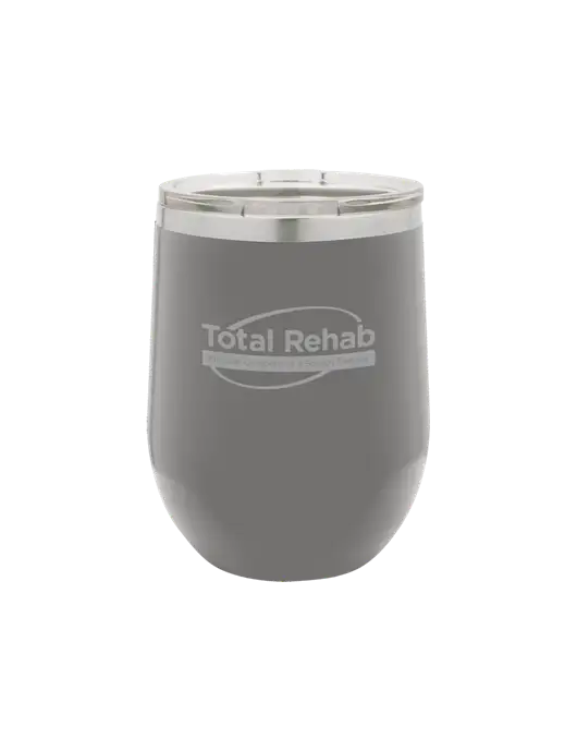 Polar Camel 12 oz Powder Coated Grey Vacuum Insulated Stemless Wine Tumbler w/Total Rehab Logo