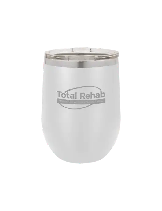 Polar Camel 12 oz Powder Coated White Vacuum Insulated Stemless Wine Tumbler w/Total Rehab Logo