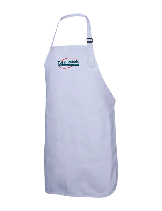 Full-Length White Apron With Pockets w/Total Rehab Logo