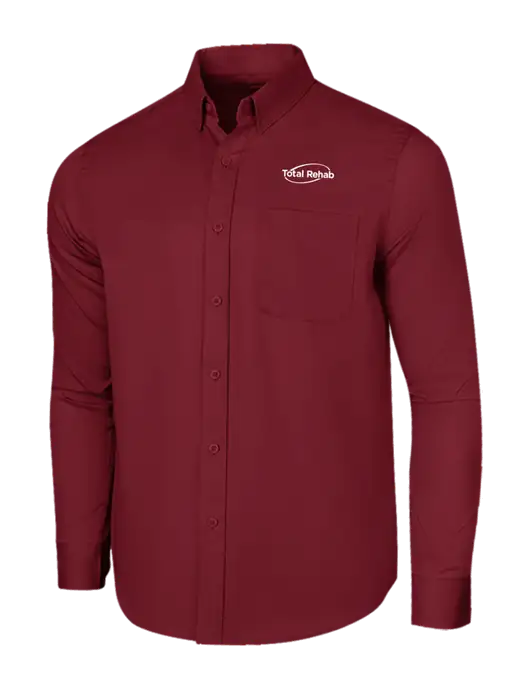 Long Sleeve Maroon Superpro React Twill Shirt w/Total Rehab Logo