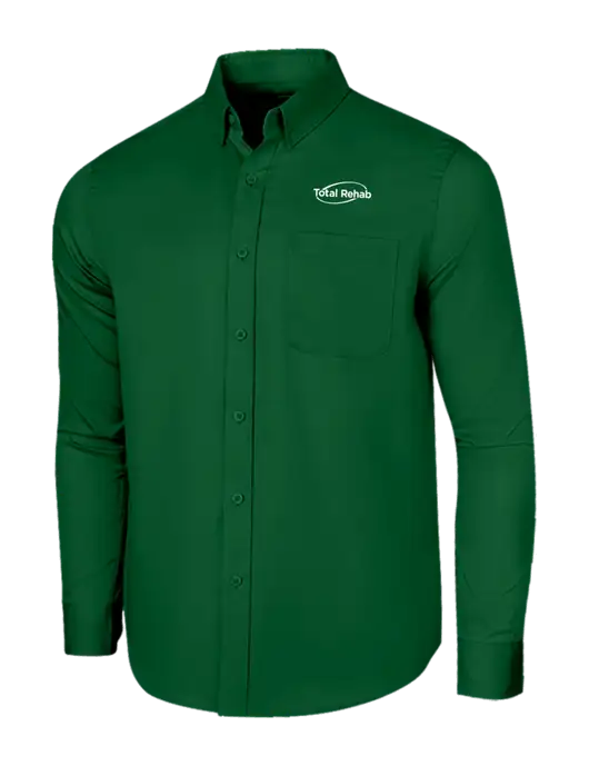Long Sleeve Dark Green Superpro React Twill Shirt w/Total Rehab Logo