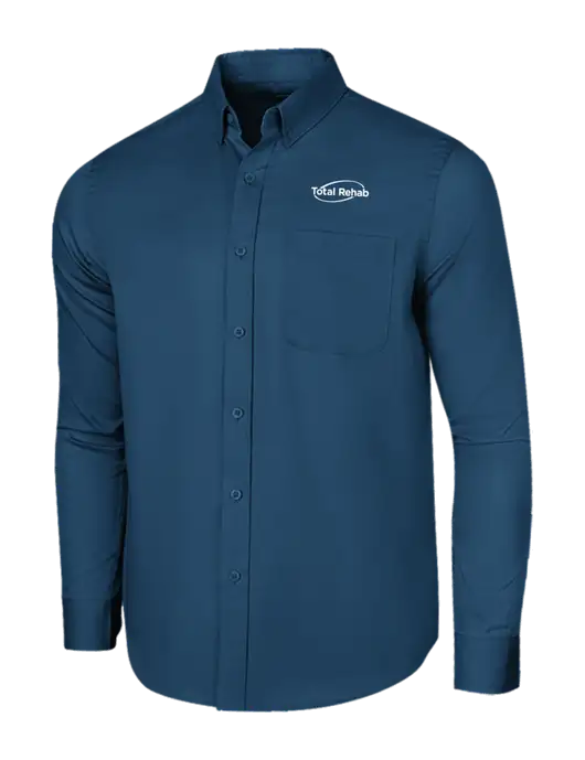 Long Sleeve Light Navy Superpro React Twill Shirt w/Total Rehab Logo