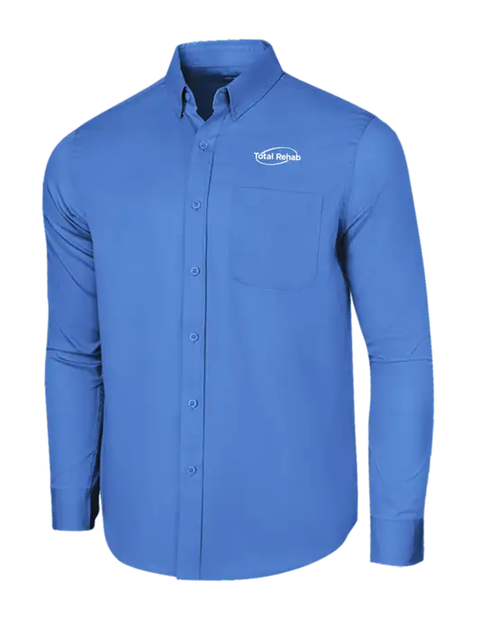 Long Sleeve Dark Carolina Blue Superpro React Twill Shirt w/Total Rehab Logo