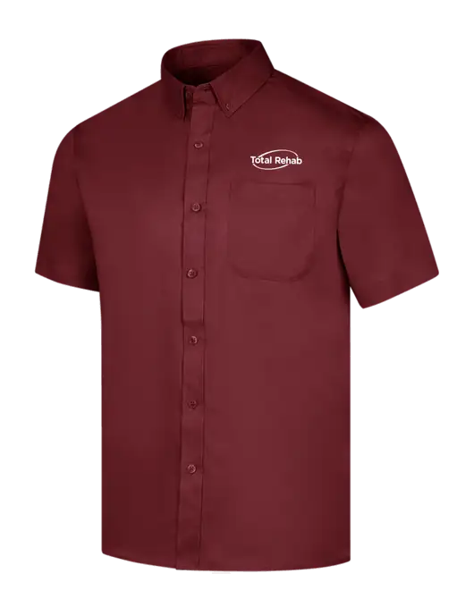 Short Sleeve Maroon Superpro React Twill Shirt w/Total Rehab Logo