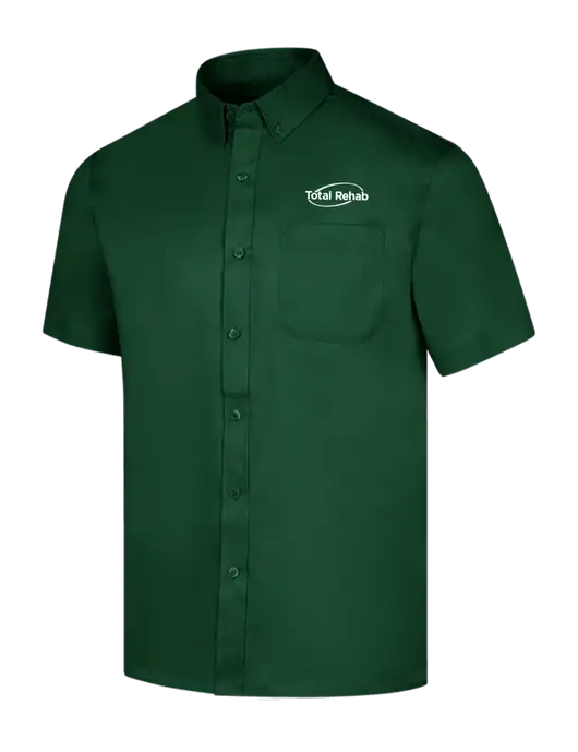 Short Sleeve Dark Green Superpro React Twill Shirt w/Total Rehab Logo