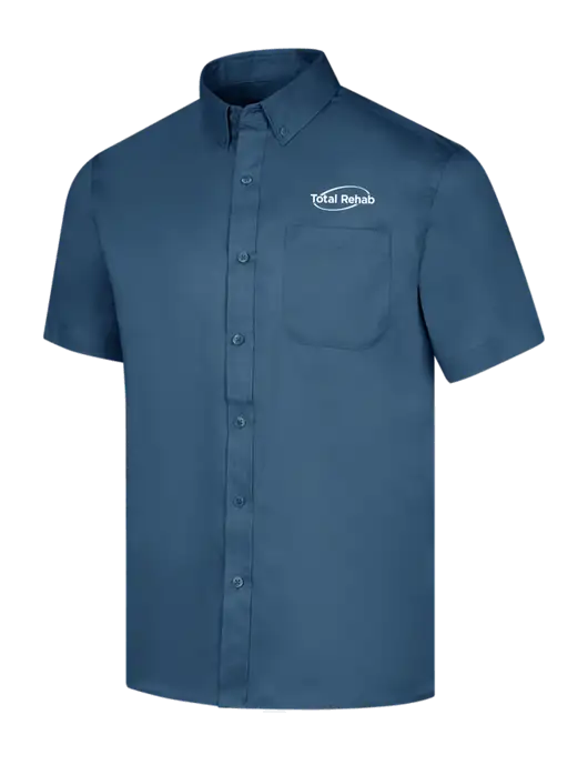 Short Sleeve Light Navy Superpro React Twill Shirt w/Total Rehab Logo