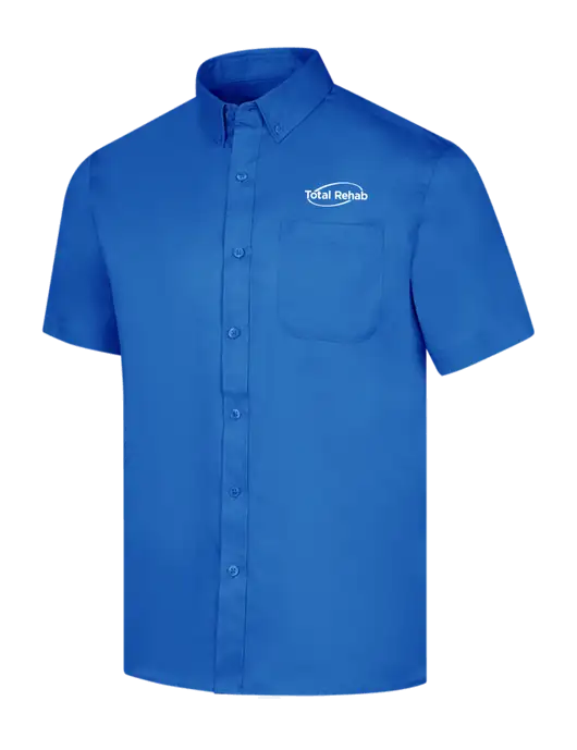 Short Sleeve Royal Blue Superpro React Twill Shirt w/Total Rehab Logo