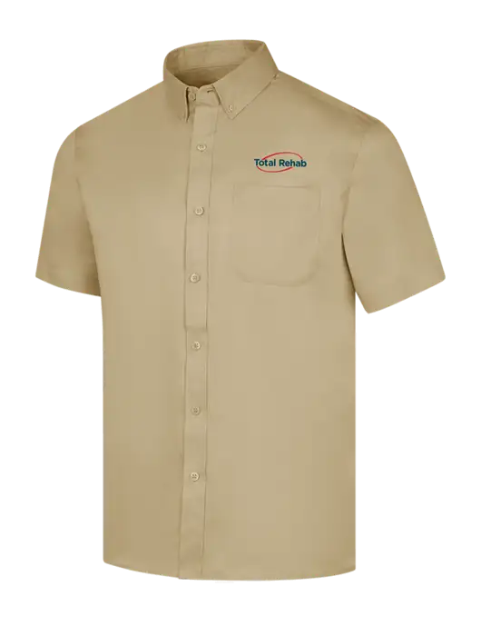 Short Sleeve Dark Tan Superpro React Twill Shirt w/Total Rehab Logo