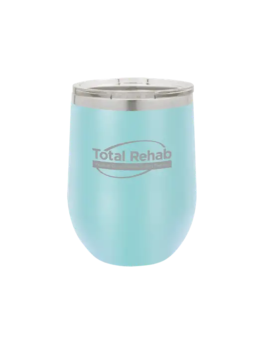 Polar Camel 12 oz Powder Coated Light Blue Vacuum Insulated Stemless Wine Tumbler w/Total Rehab Logo