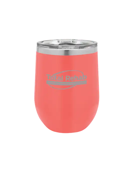 Polar Camel 12 oz Powder Coated Coral Vacuum Insulated Stemless Wine Tumbler w/Total Rehab Logo