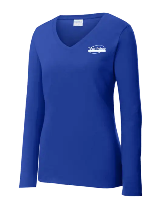 Womens  V-Neck Ring Spun Royal 4.5 oz Long Sleeve T-Shirt w/Total Rehab Logo