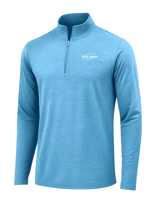 Light Blue Heather Posicharge Tri-Blend Wicking 1/4 Zip Pullover w/Total Rehab Logo