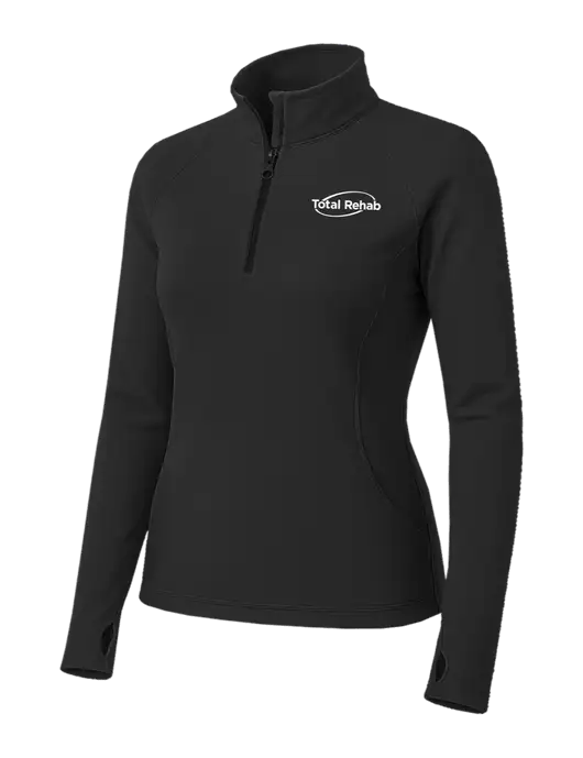 Charcoal Grey Womens Sport Wick Stretch 1/4 Zip Pullover w/Total Rehab Logo