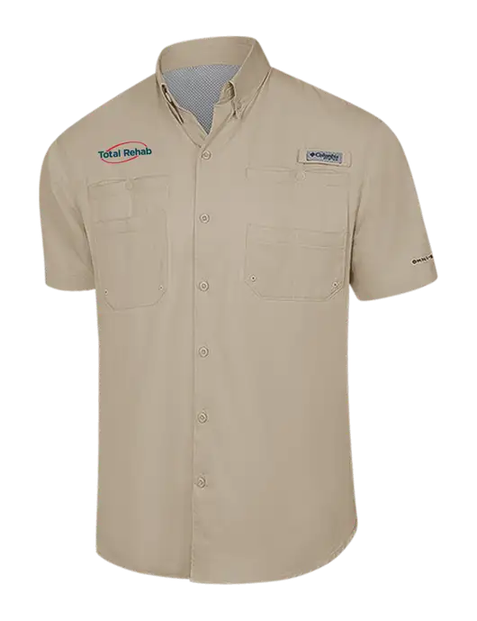 Columbia Tan PFG Tamiami II Short Sleeve Shirt w/Total Rehab Logo
