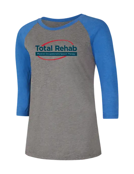 Womens Simply Soft 3/4 Sleeve Royal Frost/Grey Ring Spun Cotton T-Shirt w/Total Rehab Logo