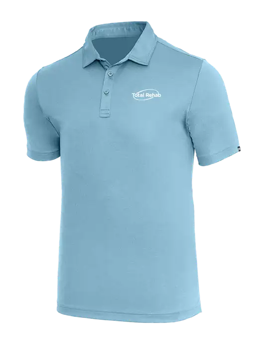TravisMathew Light Sapphire Heather Coto Performance Polo w/Total Rehab Logo