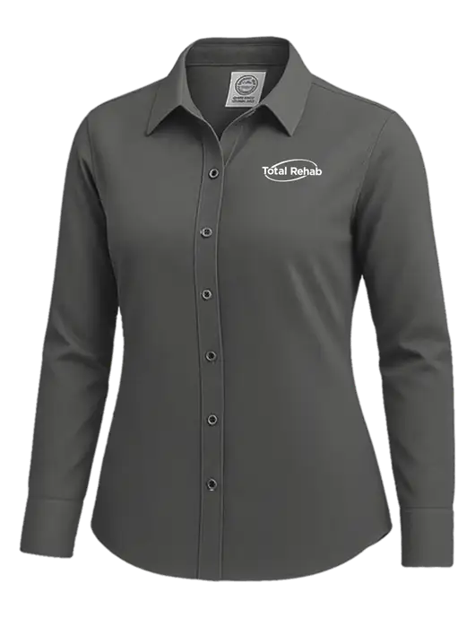 Brooks Brothers Womens Dark Grey Wrinkle-Free Stretch Nailhead Shirt w/Total Rehab Logo