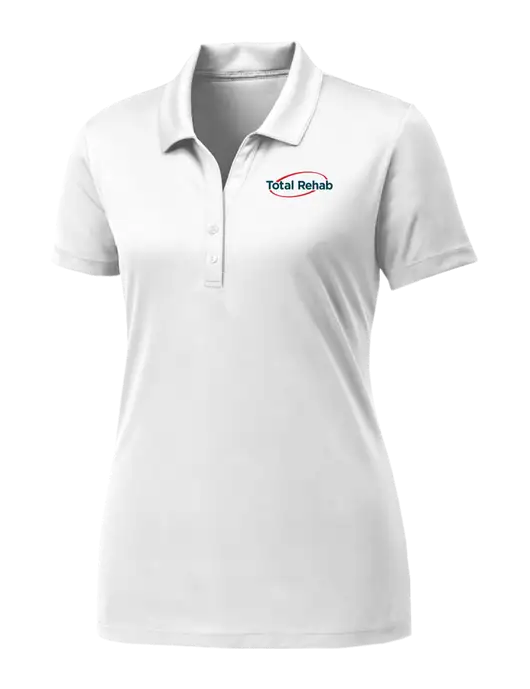 Womens White PosiCharge Competitor Polo w/Total Rehab Logo