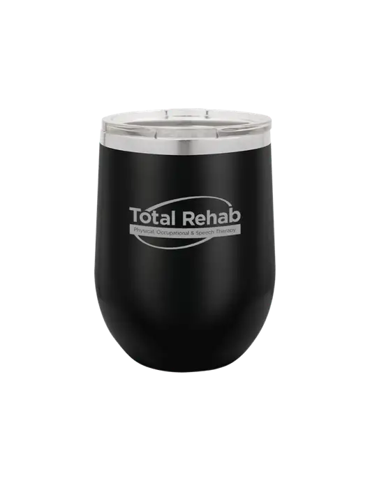 Polar Camel 12 oz Powder Coated Black Vacuum Insulated Stemless Wine Tumbler w/Total Rehab Logo