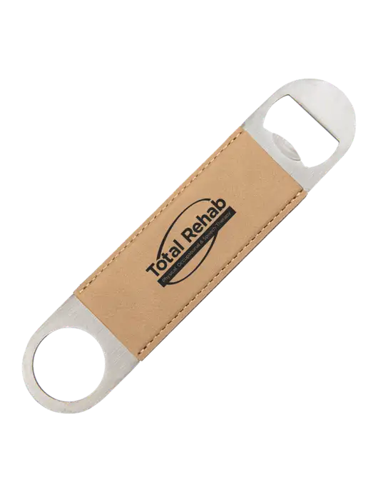 Tan Leatherette Bottle Opener w/Total Rehab Logo