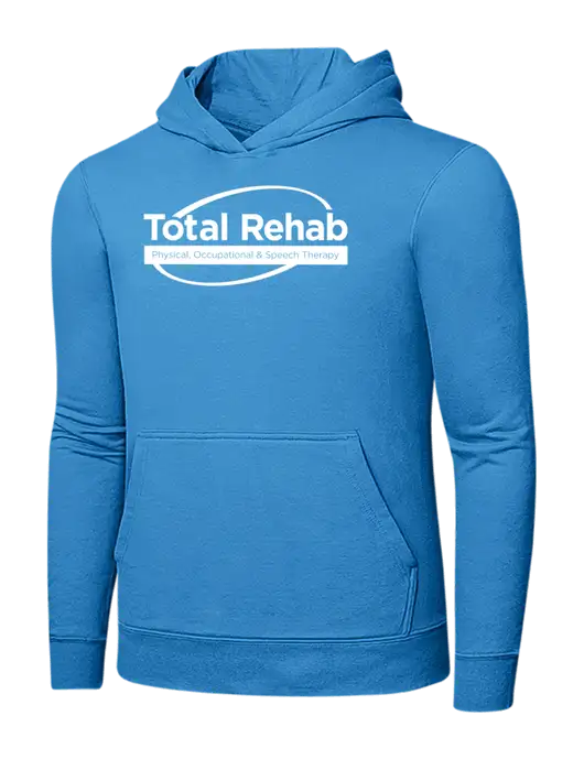 Light Aqua Blue 7.8 oz Ring Spun Hooded Sweatshirt w/Total Rehab Logo