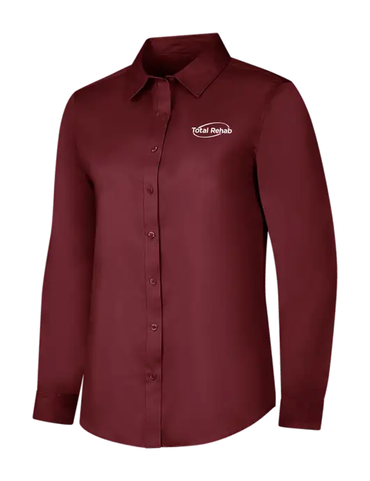Maroon Womens Long Sleeve Superpro React Twill Shirt w/Total Rehab Logo
