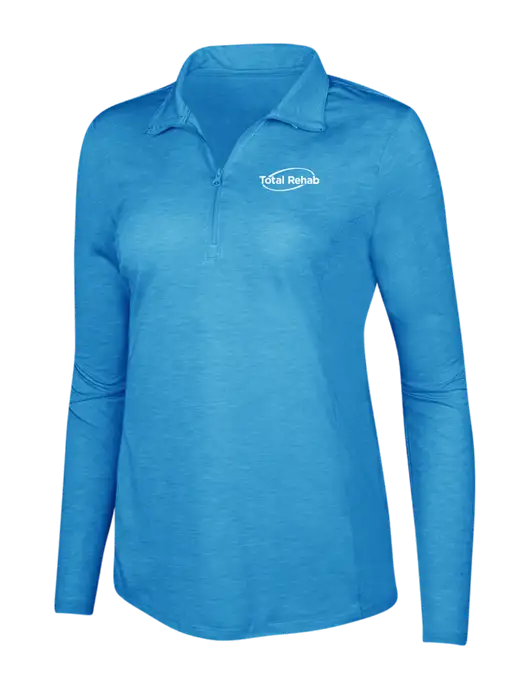 Light Blue Heather Womens Posicharge Tri-Blend Wicking 1/4 Zip Pullover w/Total Rehab Logo