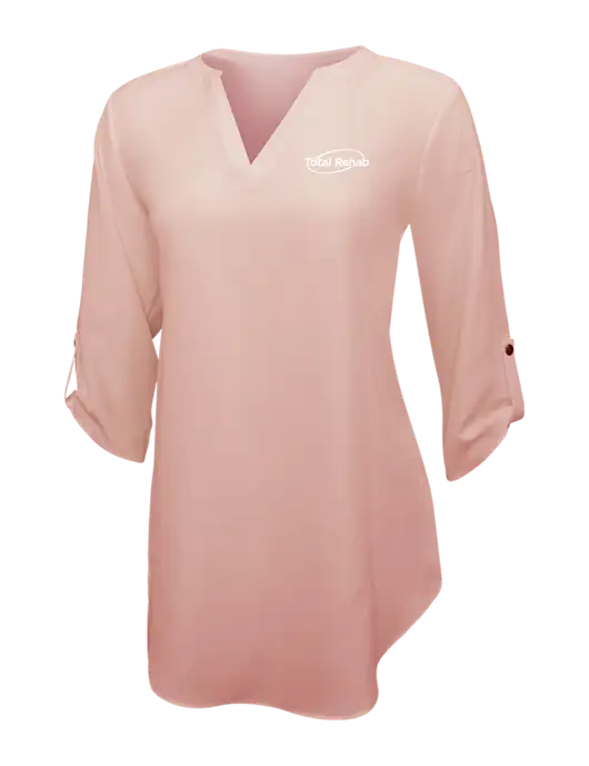 Light Coral Womens 3/4 Sleeve Tunic Blouse w/Total Rehab Logo