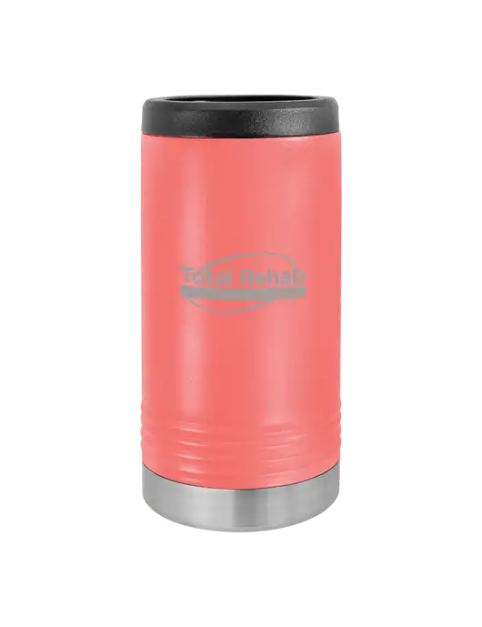 Polar Camel Powder Coated Coral Vacuum Insulated Slim Beverage Holder w/Total Rehab Logo