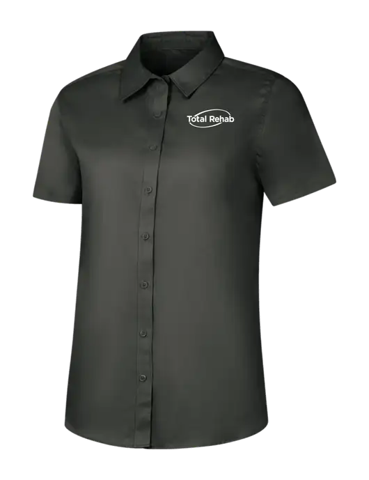 Womens Dark Grey Short Sleeve Superpro React Twill Shirt w/Total Rehab Logo