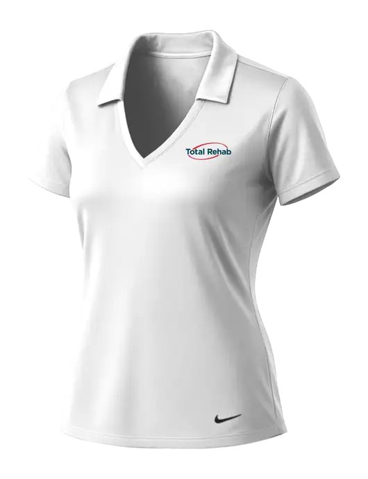 NIKE White Womens Dri-Fit Vertical Mesh Polo w/Total Rehab Logo