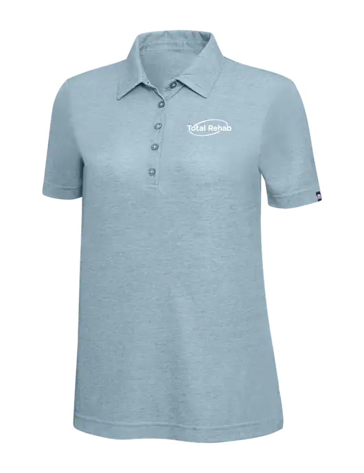 TravisMathew Light Blue Heather Womens  Oceanside Polo w/Total Rehab Logo