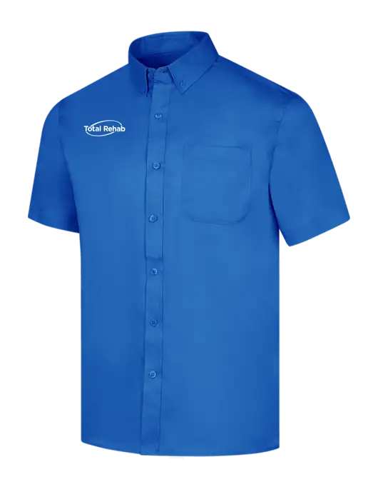 Short Sleeve Royal Blue Superpro React Twill Shirt w/Total Rehab Logo