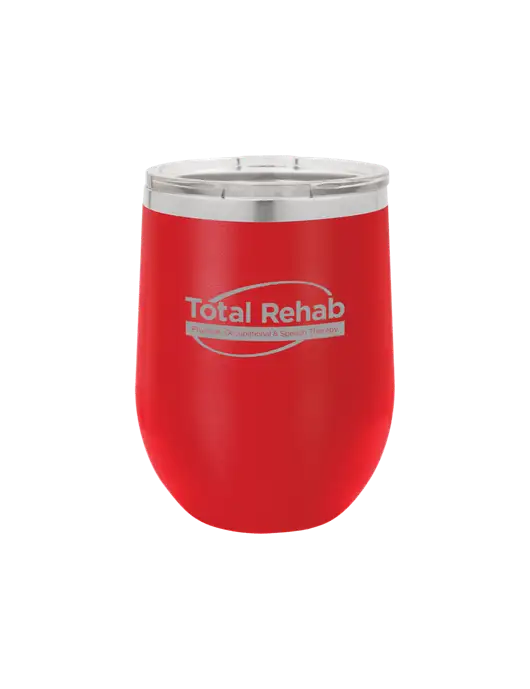 Polar Camel 12 oz Powder Coated Red Vacuum Insulated Stemless Wine Tumbler w/Total Rehab Logo