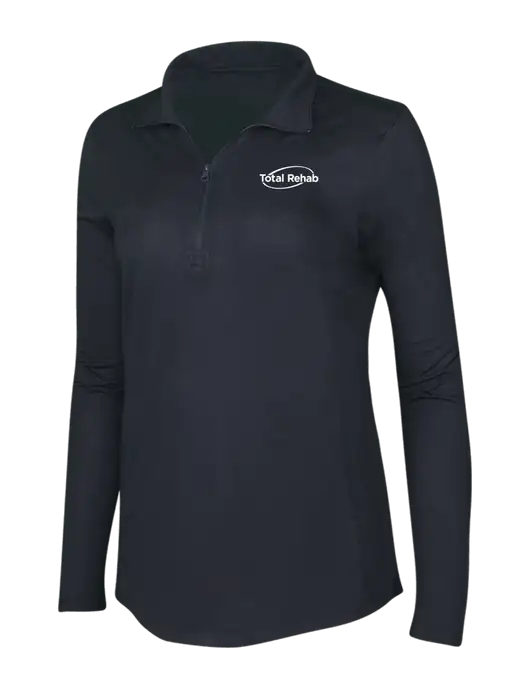 Black Triad Solid Womens Posicharge Tri-Blend Wicking 1/4 Zip Pullover w/Total Rehab Logo