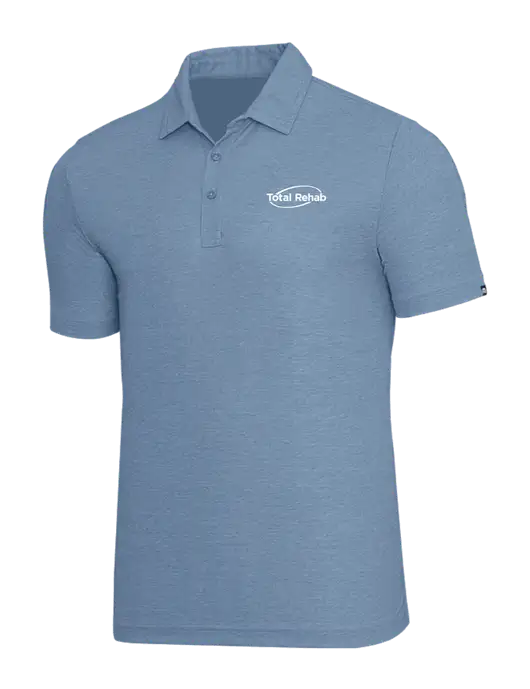 TravisMathew Slate Blue Heather Oceanside Polo w/Total Rehab Logo